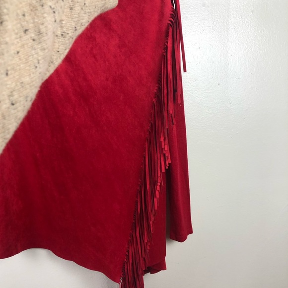 I.N.C International Concepts Red Sweater with Faux Suede Panels and Fringe - Picture 3 of 5
